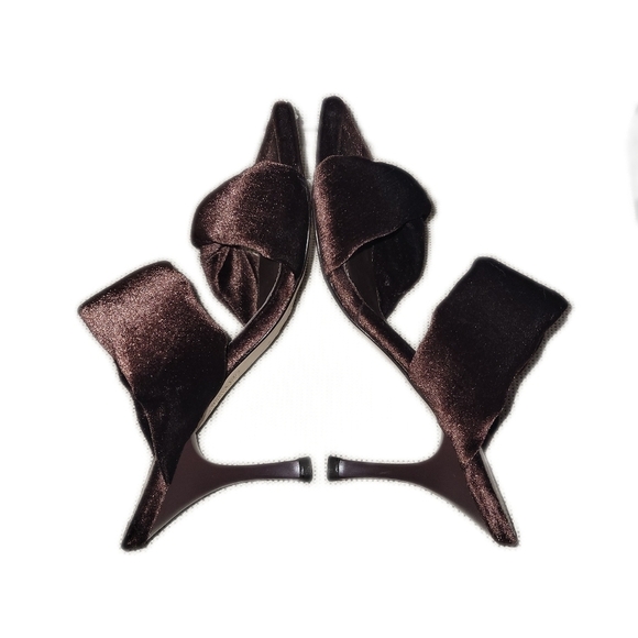 Alohas Twist Strap velvet sandals heels  Mule brown 37 6.5 - Picture 6 of 9